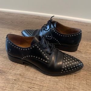Frye Erica Studded Black Leather Oxford Shoes